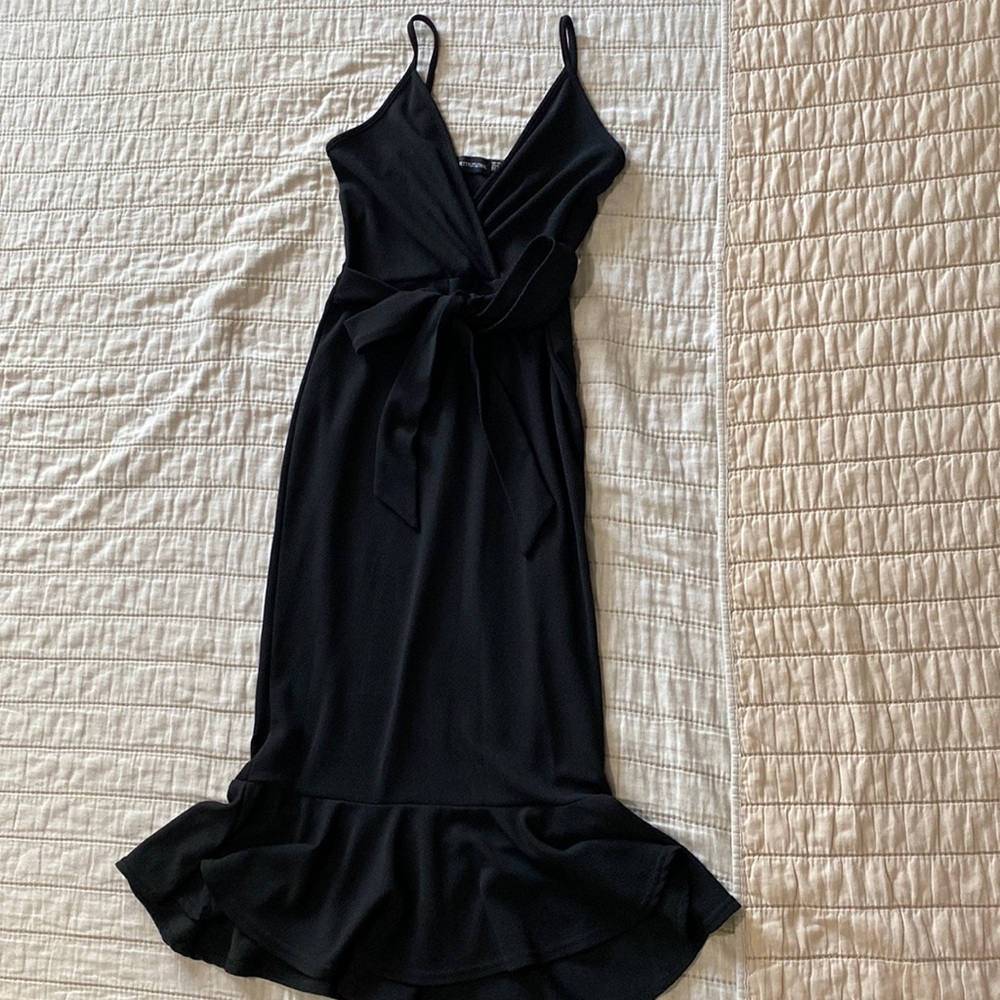 Pretty Little Thing Black midi ruffle bottom dress